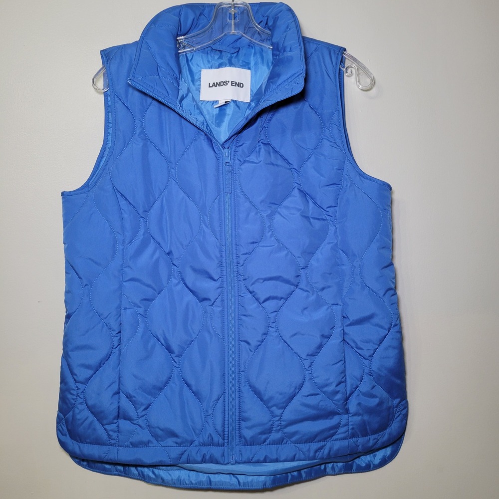 Lands' End Quilted Full Zip Puffer Vest Bright Blue‎ Woman's Small